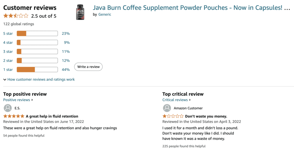 Java Burn reviews amazon